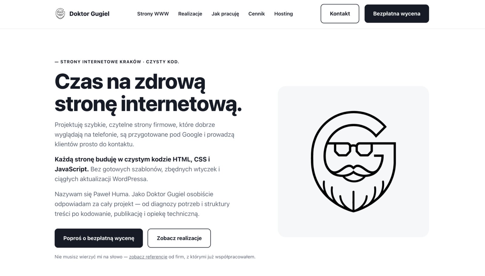 Strona internetowa doktorgugiel.pl po przebudowie pod tworzenie stron WWW